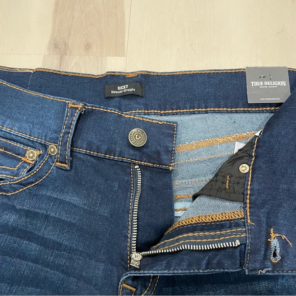 NWT True Religion Mens 34 Jean Shorts Ricky Relaxed Straight Flap Big T Dark Raw - Picture 5 of 11